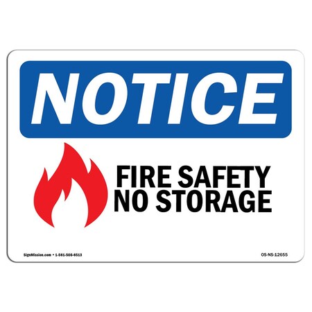 Signmission OSHA Sign, Fire No Storage With Symbol, 5in X 3.5in Decal, 10PK, 3.5" W, 5" L, Landscape, PK10 OS-NS-D-35-L-12655-10PK